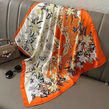 2024 Новый 70*70 см шелковый атласный платок для волос женский носовой платок с принтом женская квадратная бандана маленькая шея глушитель хиджаб леди девушка 70x70cm