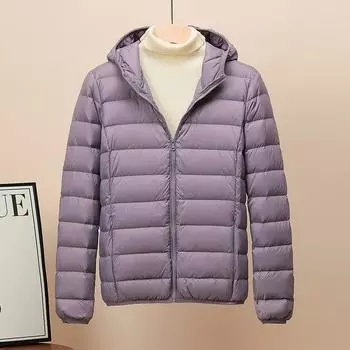 2024 новый 90% белый утиный пух куртка с воротником-стойкой и капюшоном женский короткий приталенный зимнее пальто большого размера M