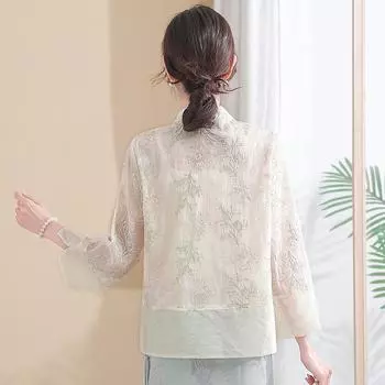2024 новый ароматный облачный пряжа тонкий длинный рукав солнцезащитный пиджак женский летний вышитый топ на пуговицах S бежевый