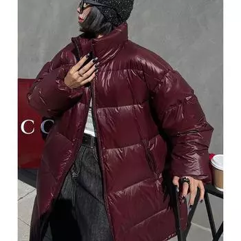 2024 новый белый гусиный пух высокого класса большой и широкий вариант воротника-стойки яркий средний и длинный пуховик высокого класса Average size within 80kg