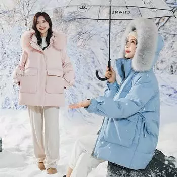 2024 новый белый утиный пух большой меховой воротник упитанный большой размер средний и длинный пуховик для беременных женский большой размер 1XL