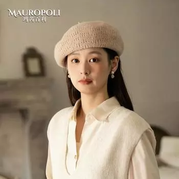 2024 новый берет женский осенне-зимний тонкий шерстяной теплый вязаный шерстяной головной убор модный темпераментный художник шляпа Adjustable (55-58cm) бежевый