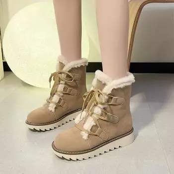 2024 Новый бренд дизайнерские ботинки Chelsea Snow Boots зимние короткие плюшевые меховые теплые ботильоны на плоской подошве на платформе повседневная обувь женские нескользящие ботинки 36 бежевый