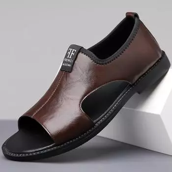 2024 Новый бренд повседневная обувь для отдыха на природе модные мужские тапочки удобная пляжная обувь высококачественные кожаные мужские сандалии на плоской подошве 38 хаки