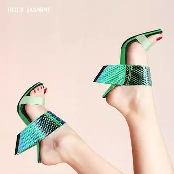 2024 Новый брендовый дизайн женские сандалии весна-лето тапочки с открытым носком толстые каблуки обувь из натуральной кожи женские модные повседневные туфли-лодочки 34 светло-зеленый