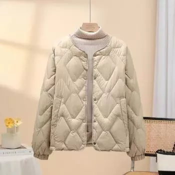 2024 новый бриллиантовый легкий пуховик женский короткий модный осенне-зимний теплый маленький жакет корейской версии из белого утиного пуха S легкие хаки
