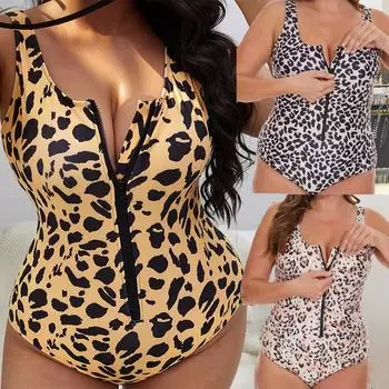 2024 новый цельный купальник больших размеров для женщин в Европе и Америке, купальник для толстых женщин, бикини с леопардовым принтом 0XL