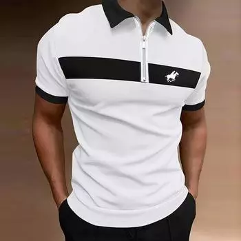 2024 Новый цвет заклинания Мужская летняя модная повседневная рубашка поло с коротким рукавом на молнии S белый