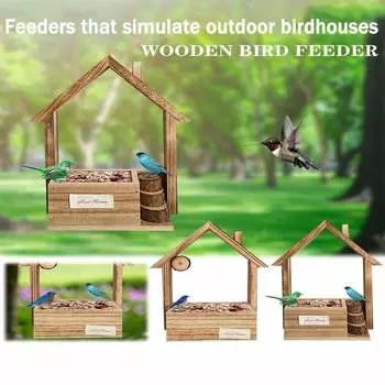 2024 Новый деревянный дом, скворечник, кормушка для птиц, гнездо для птиц, имитация времени, когда птица находится в естественной экологической среде светло-серый