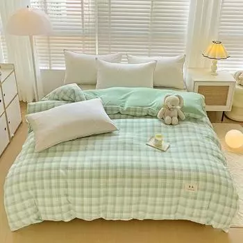 2024 Новый детский односпальный комплект постельного белья из молочного бархата без печати Ins Style AB с односторонним флисовым чехлом, утолщенное теплое постельное белье 220x240 Only 2 pillowcases