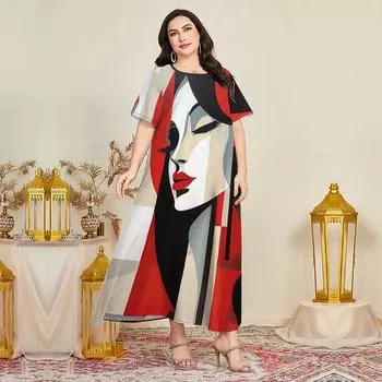 2024 Новый дизайн женских платьев с 3D-графическим принтом, платья миди, элегантное женское платье с коротким рукавом большого размера, лето Харадзюку S