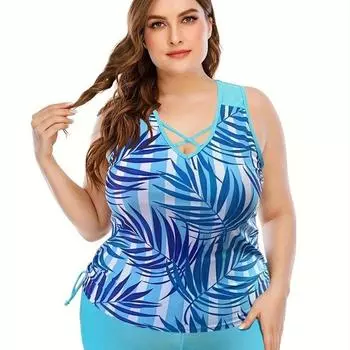 2024 Новый европейский и американский консервативный купальник-боксер из двух частей 1XL синий