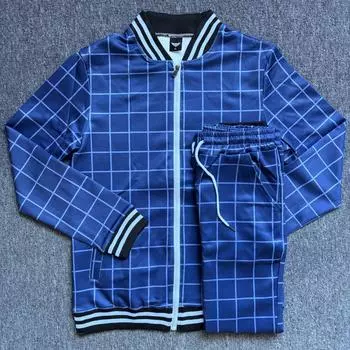 2024 новый европейский и американский модный комплект для спорта и отдыха, мужская полосатая клетчатая куртка на молнии, пальто Slim Fit Small Fo M