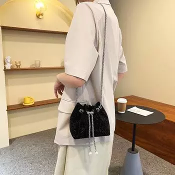 2024 новый европейский и американский тренд pu hot diamond pumping belt bucket bag персонализированная универсальная сумка через плечо косая сумка модная серебряный