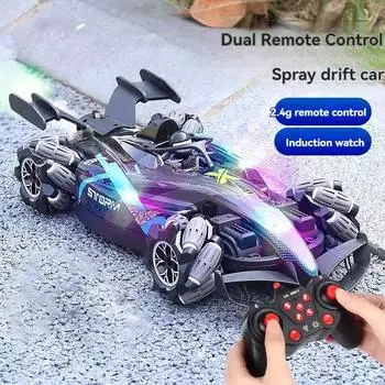 2024 Новый F1 Радиоуправляемый Автомобиль 1:12 Spray Stunt Car 2.4GHz 4WD высокоскоростной дрифт-кар с вращением на 360°, светодиодными огнями, реалистичными звуками двигателя, подарочная игрушка для детей 1 Battery красный