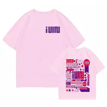 2024 Новый GIDLE YUQI Принт Мужская/Женская Футболка Harajuku Хип-Хоп Короткий Рукав Повседневная Унисекс Уличная Одежда Хлопковые Топы Модная Одежда XS розовый