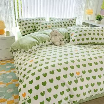 2024 Новый GK Heavy Осень/зима Утолщенный Маленький Свежий Напечатанный Молочный Флис Одиночный Продукт Пододеяльник Двусторонний Пододеяльник 220x240 Only 2 pillowcases