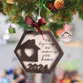 2024 Новый год, новое подвесное украшение, новое начало, воспоминания, домашний бант, деревянное ремесло, многоразовое использование коричневый