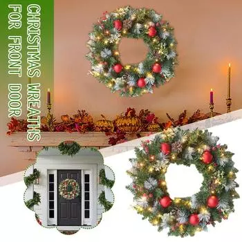 2024 Новый год Рождественские венки Подвесные двери 40 см Большой венок Декор Искусственный вечеринка Домашний висит X8V4 A-1pcs