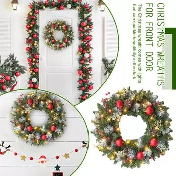 2024 Новый год Рождественские венки Подвесные двери 40 см Большой декор Подвесные окна Домашняя вечеринка Искусственный Q7P1 A-1pcs