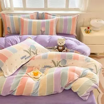 2024 Новый High G Плотный Молочный Флис Маленький Свежий Одиночный Продукт Пододеяльник Печатный Утолщенный Теплое Одеяло 220x240 Постельное Белье Большого Размера 150x200cm 1pcs