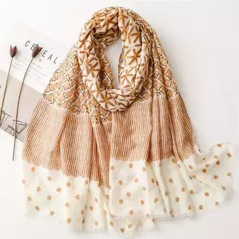 2024 Новый хлопковый и льняной шелковый шарф на ощупь для светских львиц, мелкий свежий горошек, снежинки, мягкая шаль с бахромой для женщин 180*85