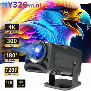 2024 Новый HY320 Mini Новый собственный Android11 4K проектор 300ANSI Wifi6 BT5.0 Cinema 720P Уличный портативный проектор с поворотом на 180° EU Plug