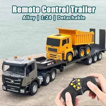 2024 Новый игрушечный грузовик с дистанционным управлением из сплава 1/24 83 см, большой прицеп с бортовой платформой, модель грузовика с дистанционным управлением, электрическая игрушка, детский подарок чёрный