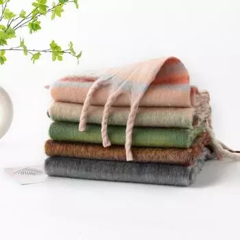 2024 Новый искусственный кашемировый пушистый большой шерстяной шарф для тепла осенью и зимой, шаль с кисточками, корейская версия, универсальный, простой узор в клетку 40*190+20*2cm