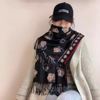 2024 новый китайский стиль Mingzu с принтом зимний утепленный кашемировый шарф для женщин 180x65cm