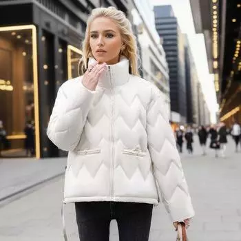 2024 новый кокон пух хлопковая одежда женская короткая короткая корейская версия мода волнистое зимнее пальто прилив M белый