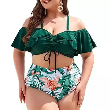 2024 Новый комплект бикини больших размеров для полных женщин, эластичный сексуальный купальник, женский купальник высокого качества из полиэстера, женский купальный костюм с принтом, женский летний купальник L