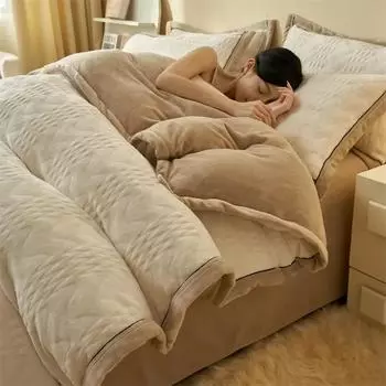 2024 новый комплект из четырех предметов из утолщенного молочного флиса с высоким содержанием грамма, фланель кораллового цвета, пододеяльник, простыня, зимний комплект из четырех предметов 1.5m Sheet 4pcs синий