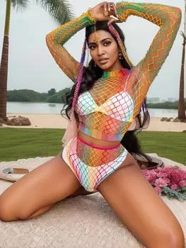 2024 Новый комплект нижнего белья Rainbow для женщин, боди, костюм, сетчатый боди, женский сетчатый эротический прозрачный полый комбинезон XXS