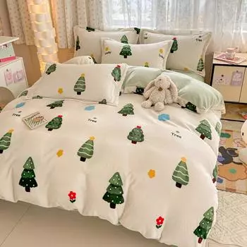 2024 Новый комплект постельного белья класса А из свежего молочного флиса с принтом, толстое теплое одеяло с рисунком, пододеяльник на осень и зиму 150x200cm 1pcs