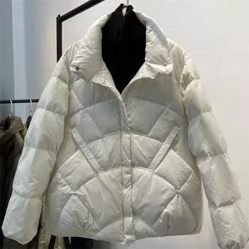 2024 новый короткий пуховик с длинными рукавами женский корейский вариант свободный и тонкий универсальный пуховик простой, модный и легкий S белый