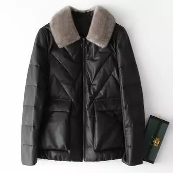 2024 новый кожаный пуховик короткий высококачественный воротник из норки меховая куртка Haining женская оптовая продажа цельный волос M чёрный