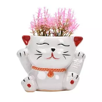 2024 Новый креативный мультяшный кот богатства керамический цветочный горшок милый зеленый растение в горшке окрашенный суккулентный цветочный горшок белый