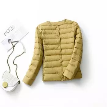 2024 новый круглый вырез пуховик женский легкий и тонкий теплый вкладыш короткая куртка большого размера осенне-зимняя женская одежда V воротник без M белый