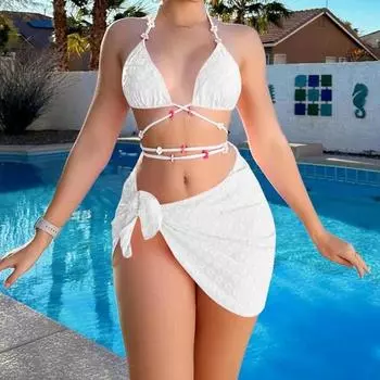 2024 Новый купальник, сексуальный комплект из трех частей бикини S