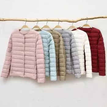 2024 новый легкий и тонкий круглый пуховик женский теплый укороченный большой размер куртка осень-зима женская без воротника S белый