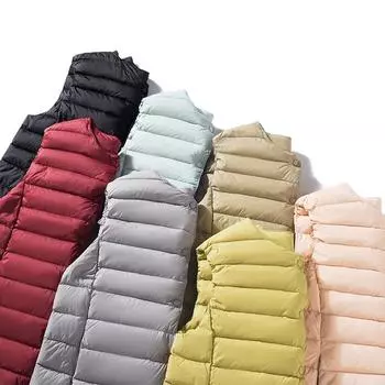 2024 новый легкий и тонкий пуховик женский без воротника жилет большой размер тонкий жилет теплая куртка M белый