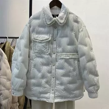2024 новый легкий и тонкий пуховик женский средний и длинный Xiaoxiangfeng рубашка воротник модный темперамент осенне-зимнее пальто S хаки
