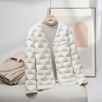2024 Новый легкий и тонкий пуховик женский зимний повседневный свободный простой теплый пуховик для женщин с эффектом старения Tide S бежевый