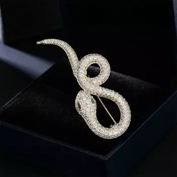 2024 новый легкий роскошный микро-инкрустированный циркон в форме змеи корсаж женский индивидуальный простой змея брошь костюм пальто булавка пряжка золотой