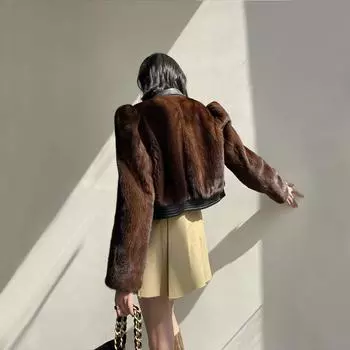 2024 новый легкий роскошный средневековый норковый мех короткий пальто женский искусственный мех лисы куртка квадратный воротник показывает тонкий и высокий смысл S чёрный