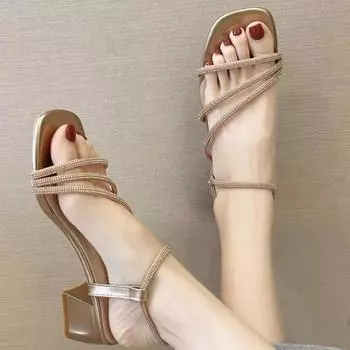 2024 новый летний французский стиль с босоножками, все соответствующие туфли на высоком каблуке со стразами, женские туфли-лодочки 35