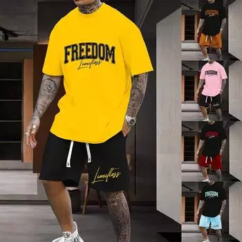 2024 Новый летний освежающий и дышащий комплект для отдыха и путешествий в стиле Y2K, модный тренд, мужской комплект, очень большой свободный топ для мужчин S