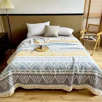 2024 Новый летний стиль, моющееся легкое и прохладное трехслойное одеяло для дивана, легкое и приятное для кожи одеяло с кондиционером 150x200cm синий