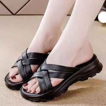 2024 Новый летний стиль, удобные и износостойкие повседневные элегантные и модные женские тапочки с открытым носком 35 бежевый